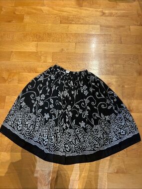 Alfred Dunner Black Skater Skirt with White Floral Embroidery